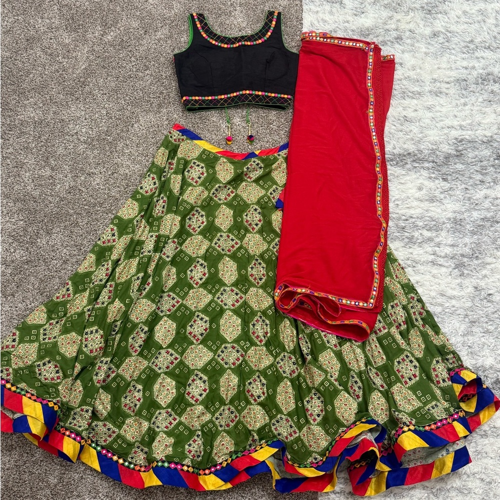 Elegant Green and Red Women's Chaniya Choli Set